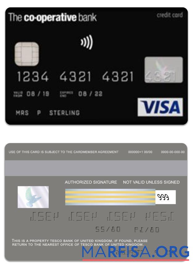 Downloadable United Kingdom The Co operative Bank visa credit card template